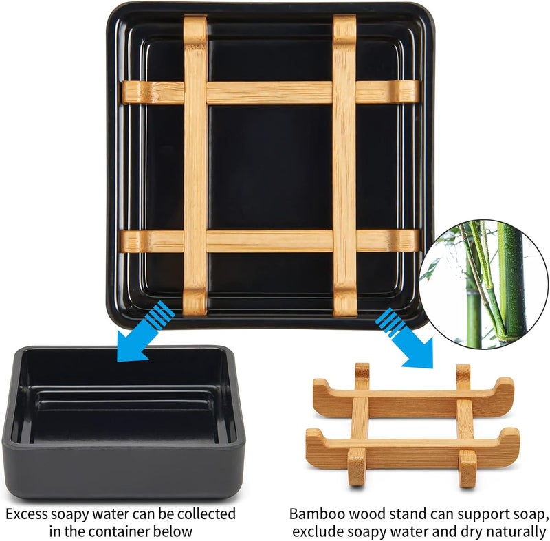 Fufengz Bamboo Soap Dishes for Bar Soap Holders for Shower with Drainage for Bathroom Sink Bulk Small Wooden Soap Tray (Single Right Angle Black) - Image 3